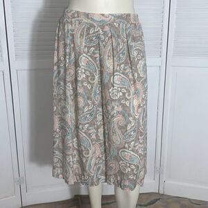 Vintage JANTZEN Boho Whimsical Pastel Floral Paisley Pleated Midi Skirt Size Lar